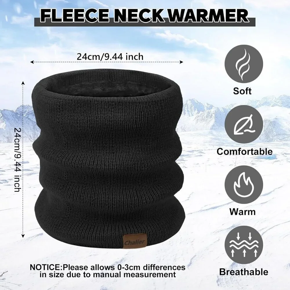 Womens DarkBlack  Scarf Winter Double-Layer Neck Warmer Knit Fleece Lined Circle
